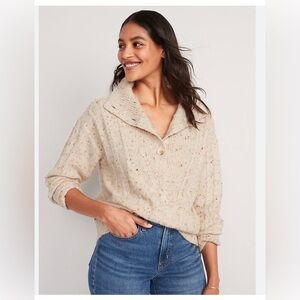 Old Navy Speckled Button-Front Cable-Knit Sweater | Size L